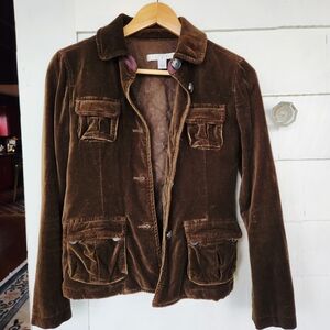 Ann Taylor Quilted Green Velvet Utility Jacket XSP